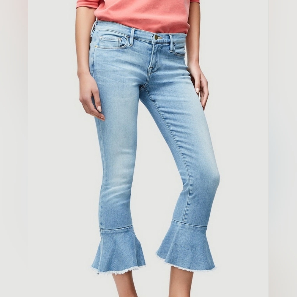 Frame Le Skinny de Jeanne Raw Edge Flounce Hem Cropped Jeans 28